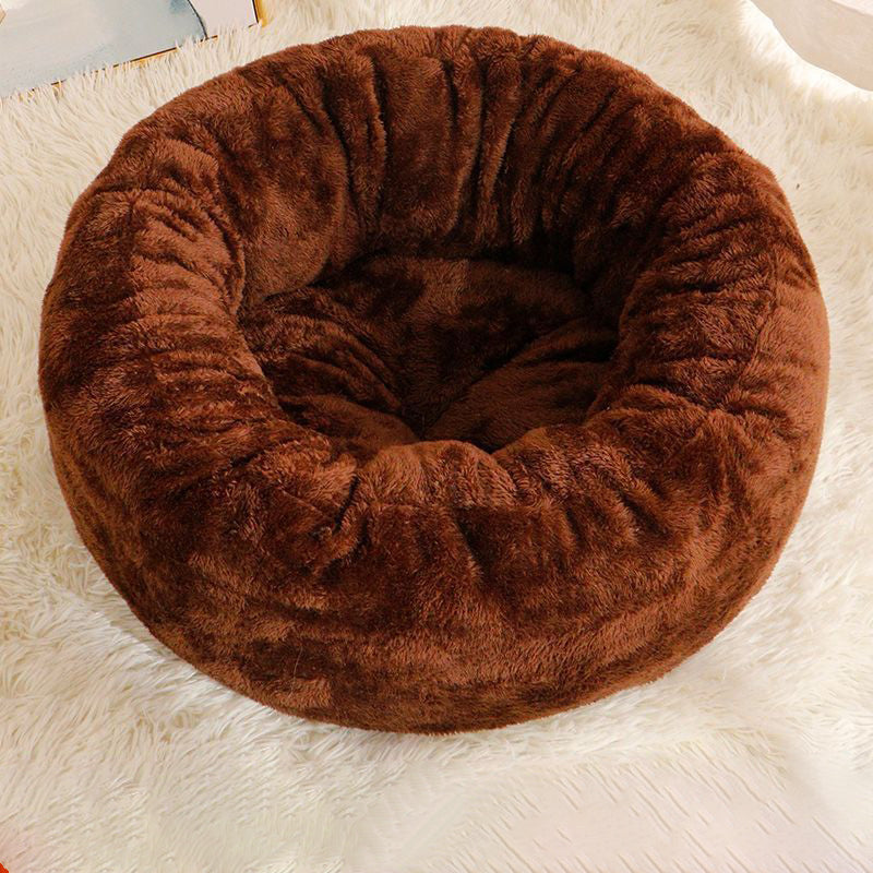 Long Plush Donut Pet Bed Fluffy Round Winter Cushion