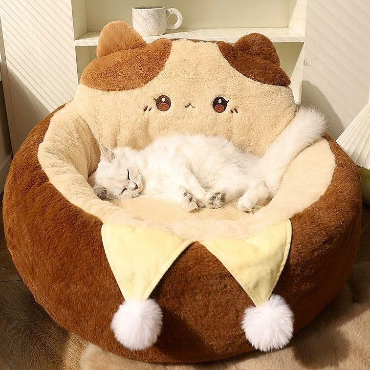 Round Plush Pet Bed Soft Warm Winter Cushion