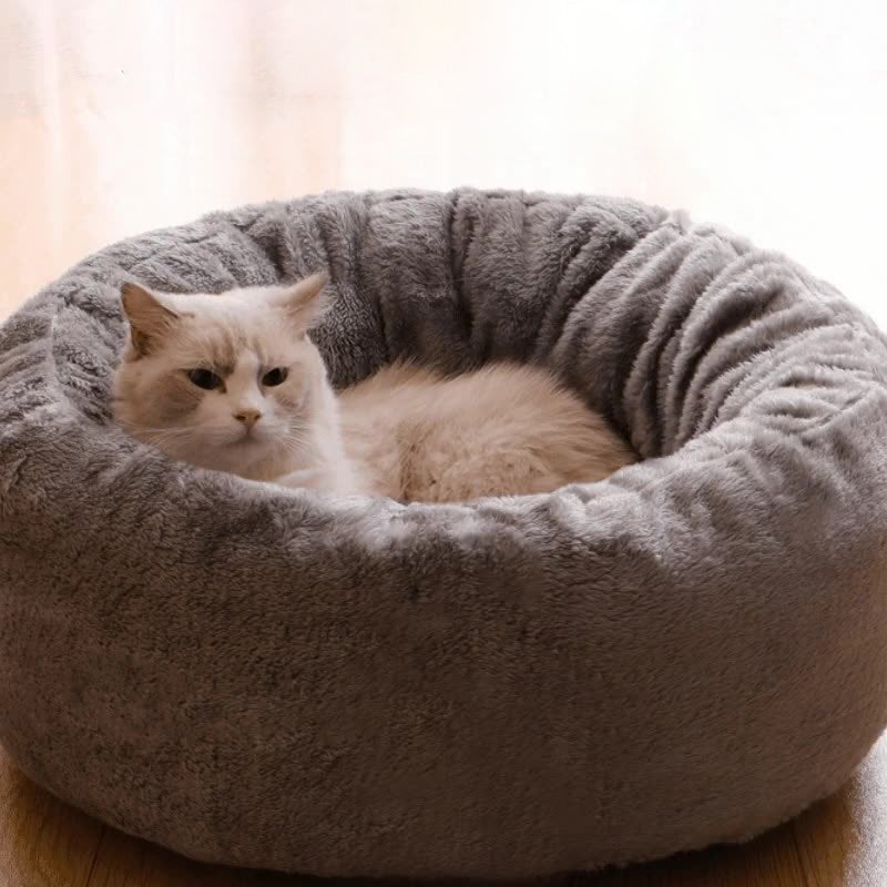 Long Plush Donut Pet Bed Fluffy Round Winter Cushion