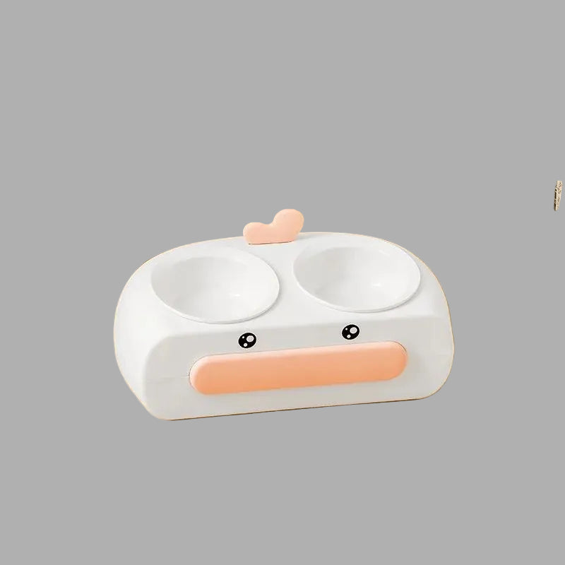 Duck-Shaped Double Pet Feeding Bowl Plastic Food Water Tray