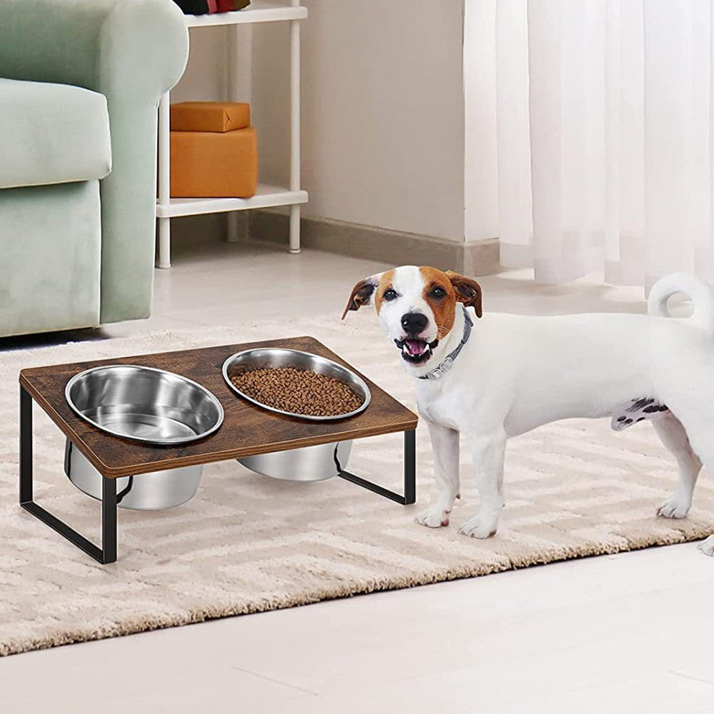 Pet Feeding Rack Combined Iron And Wood With Bowl Holder
