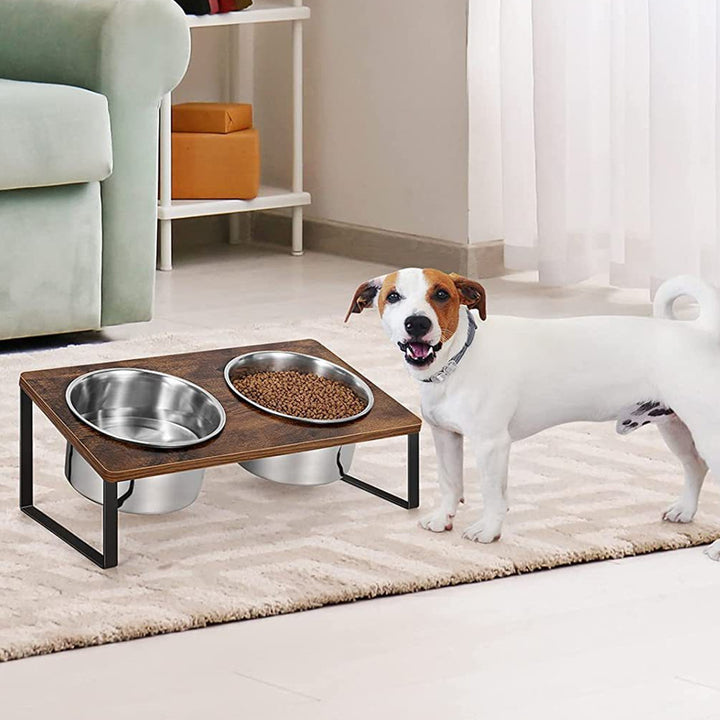 Pet Feeding Rack Combined Iron And Wood With Bowl Holder