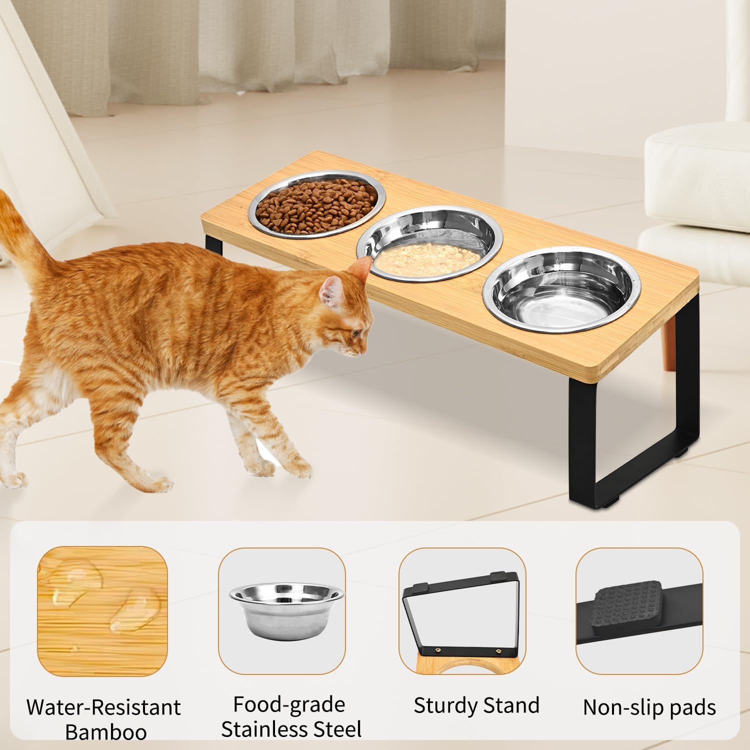 Pet Feeding Rack Combined Iron And Wood With Bowl Holder