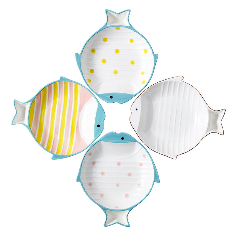 Pet Fish-Shaped Ceramic Feeding Bowl Plate