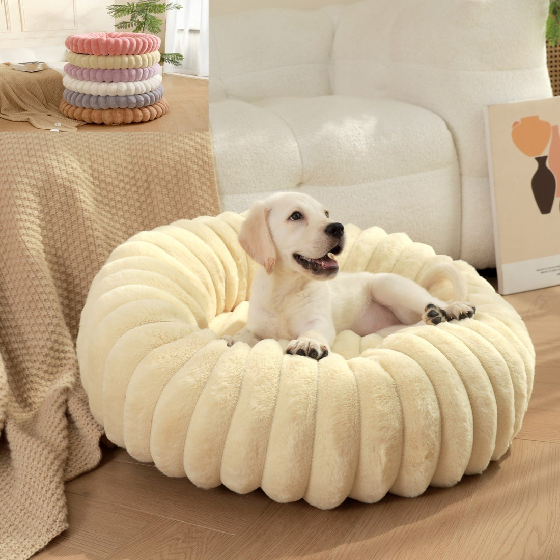 High-Weight Plush Round Pet Bed Warm Winter Nest