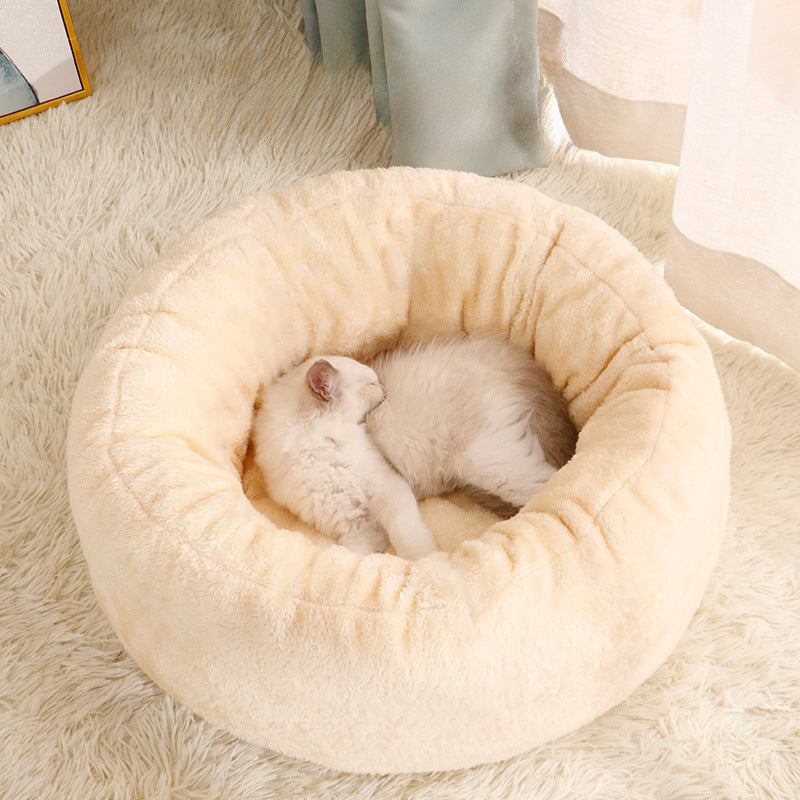 Long Plush Donut Pet Bed Fluffy Round Winter Cushion