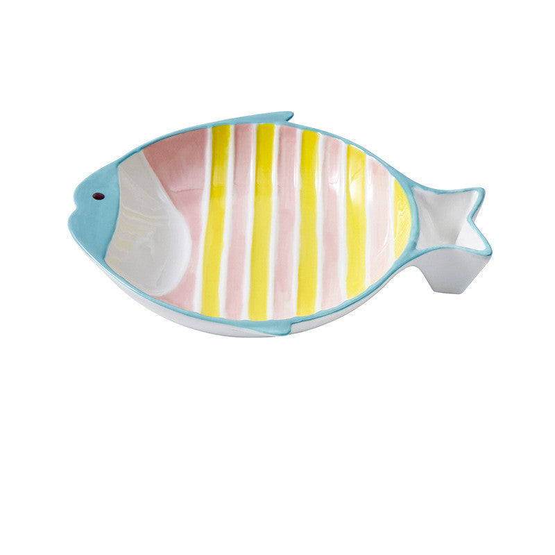 Pet Fish-Shaped Ceramic Feeding Bowl Plate