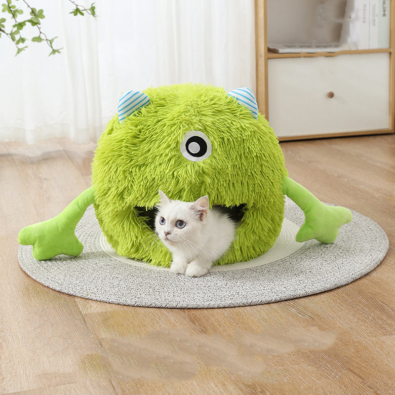 Machine Washable Fluffy Round Pet Bed Non-Slip Calming Cushion