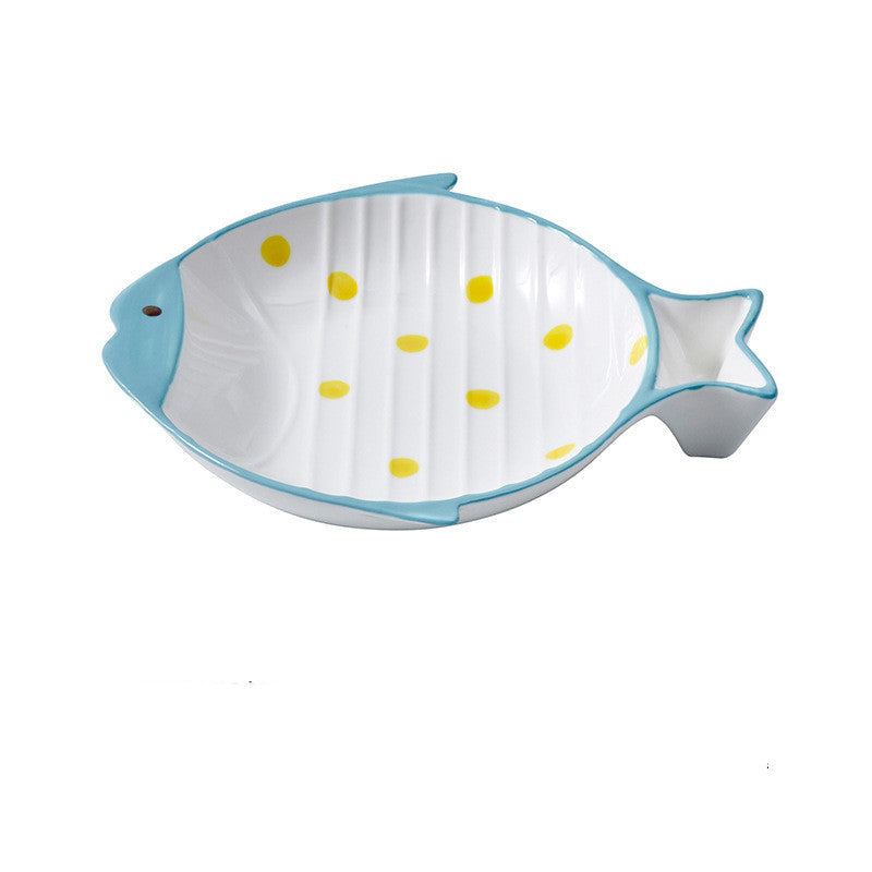 Pet Fish-Shaped Ceramic Feeding Bowl Plate