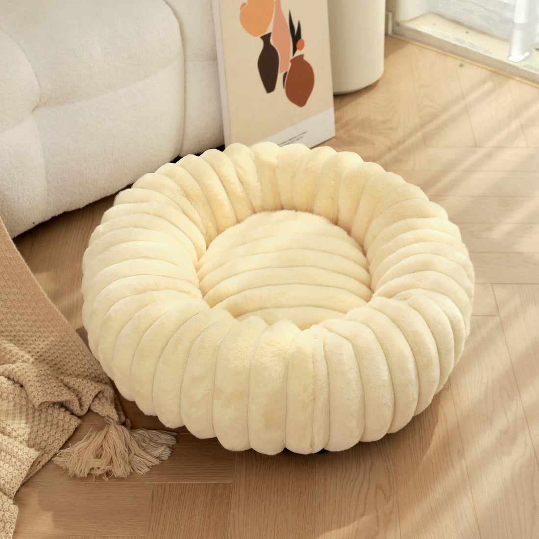 High-Weight Plush Round Pet Bed Warm Winter Nest