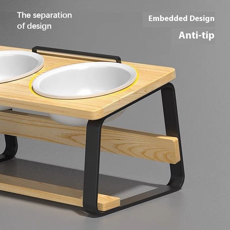 Ceramic Double Bowl Pet Feeding Dish Neck Protection Holder