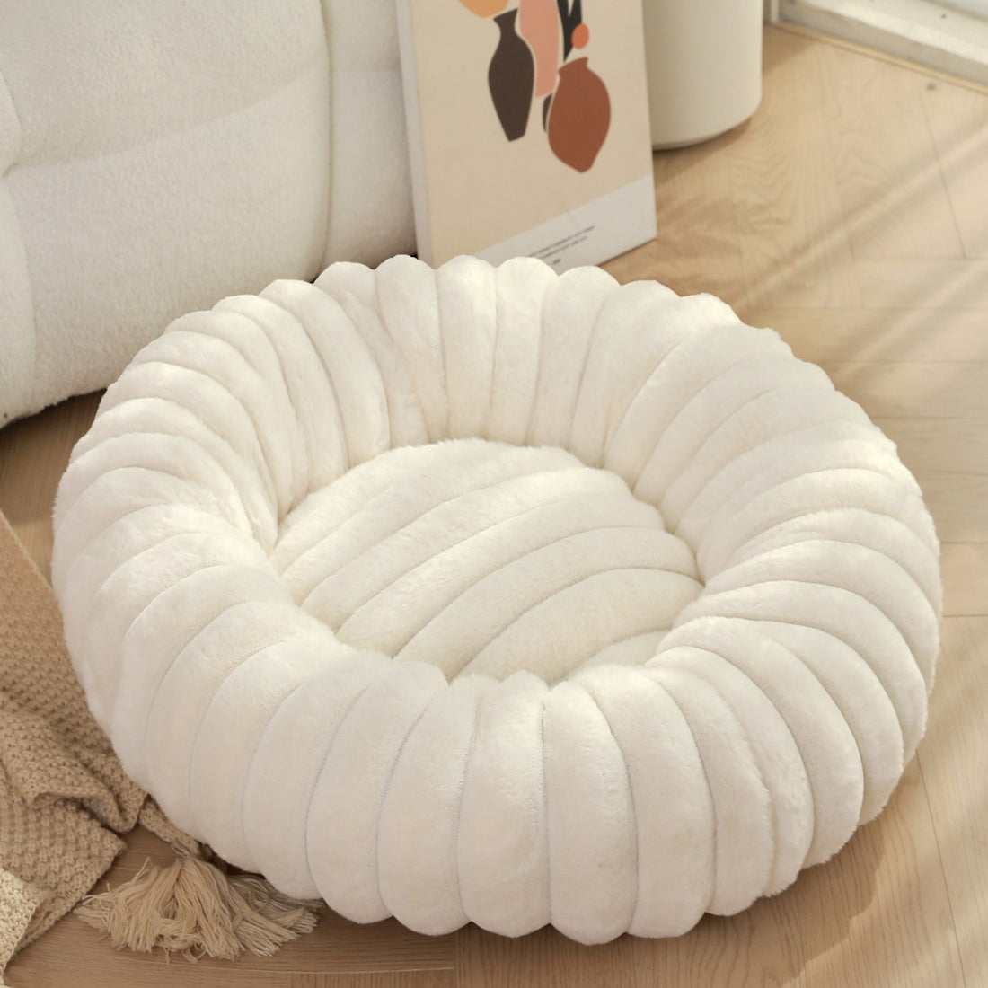 High-Weight Plush Round Pet Bed Warm Winter Nest