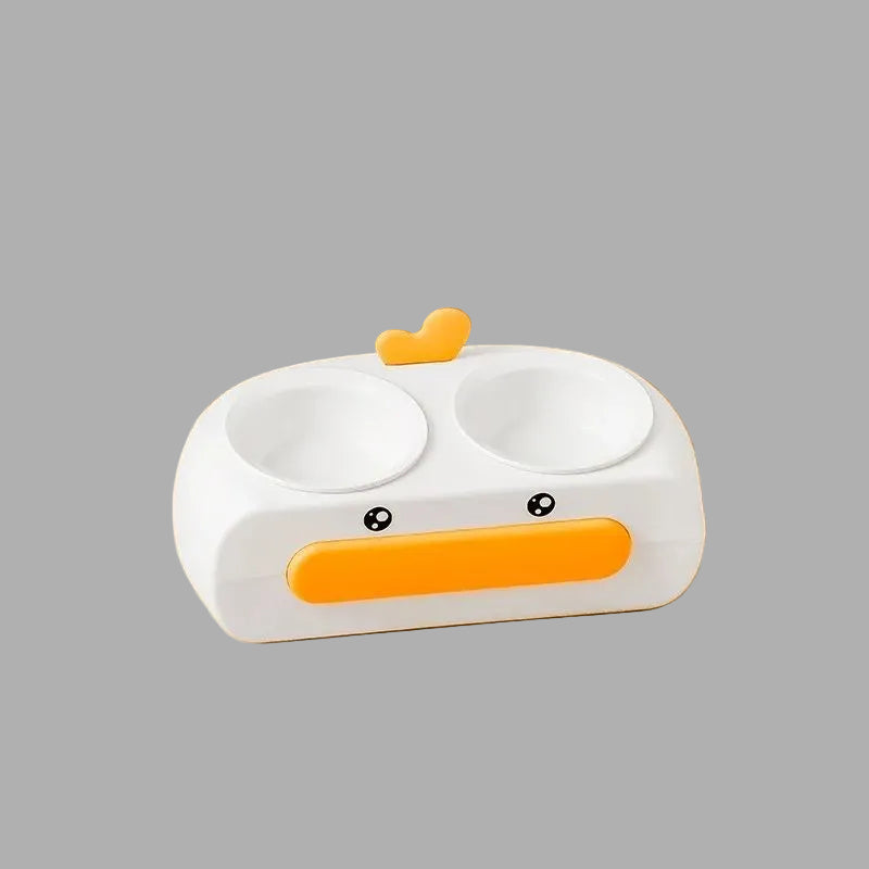 Duck-Shaped Double Pet Feeding Bowl Plastic Food Water Tray