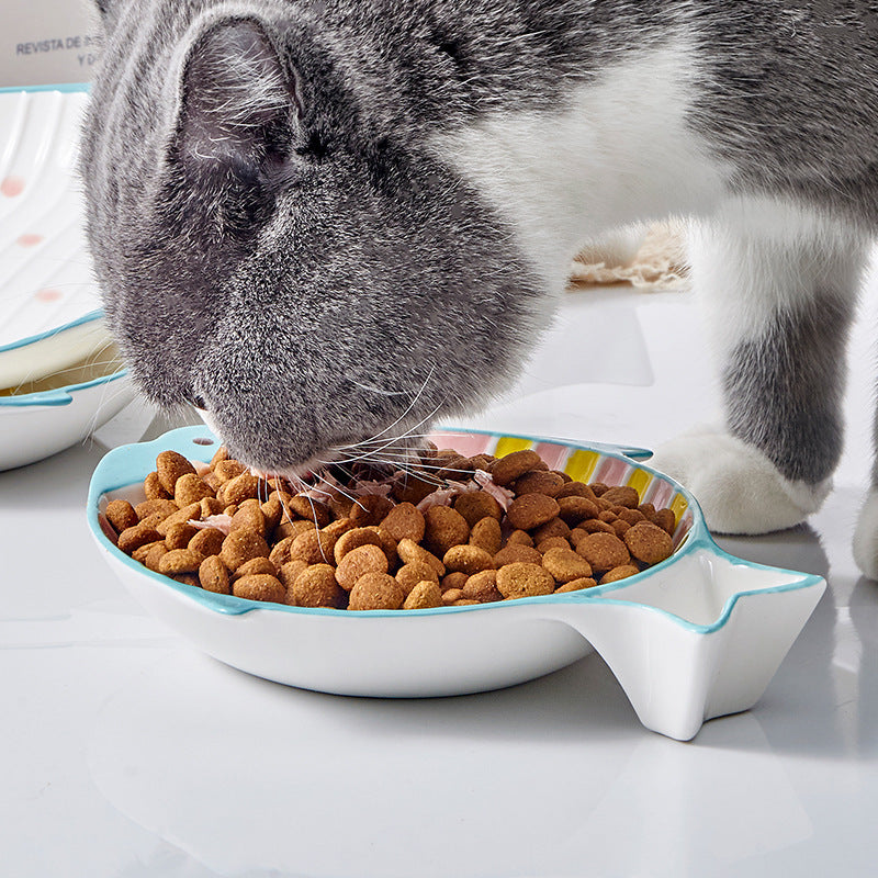 Pet Fish-Shaped Ceramic Feeding Bowl Plate