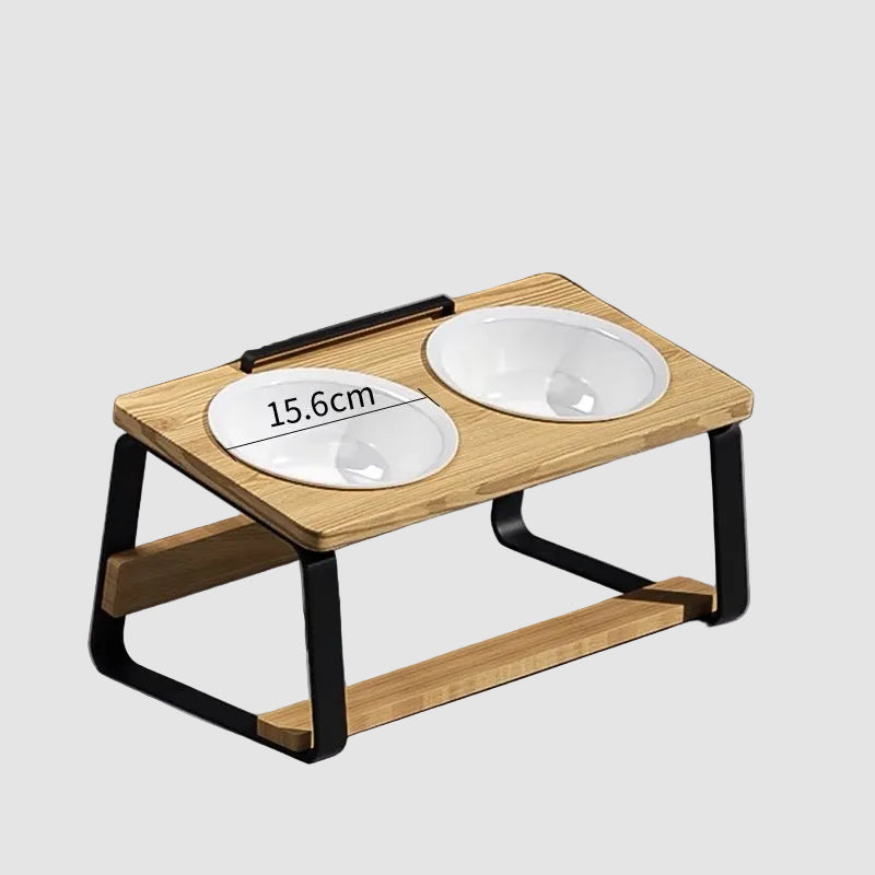 Ceramic Double Bowl Pet Feeding Dish Neck Protection Holder