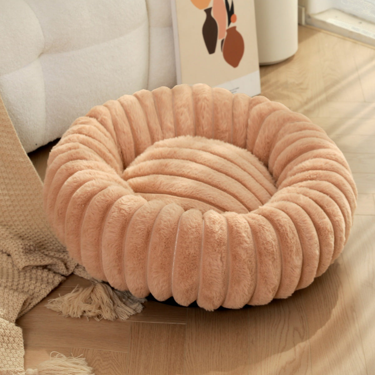 High-Weight Plush Round Pet Bed Warm Winter Nest