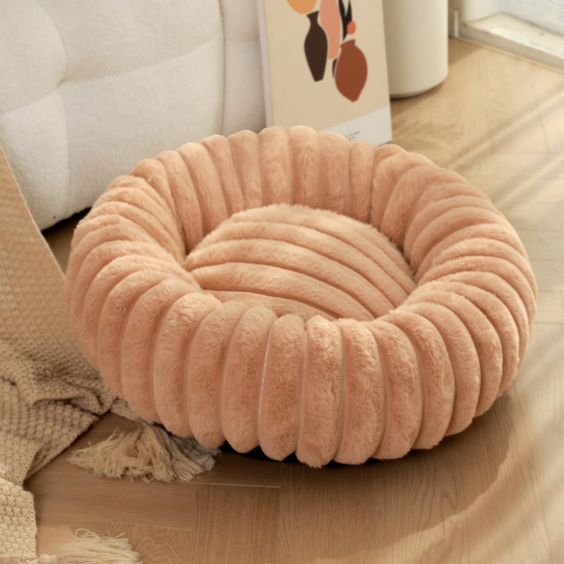 High-Weight Plush Round Pet Bed Warm Winter Nest