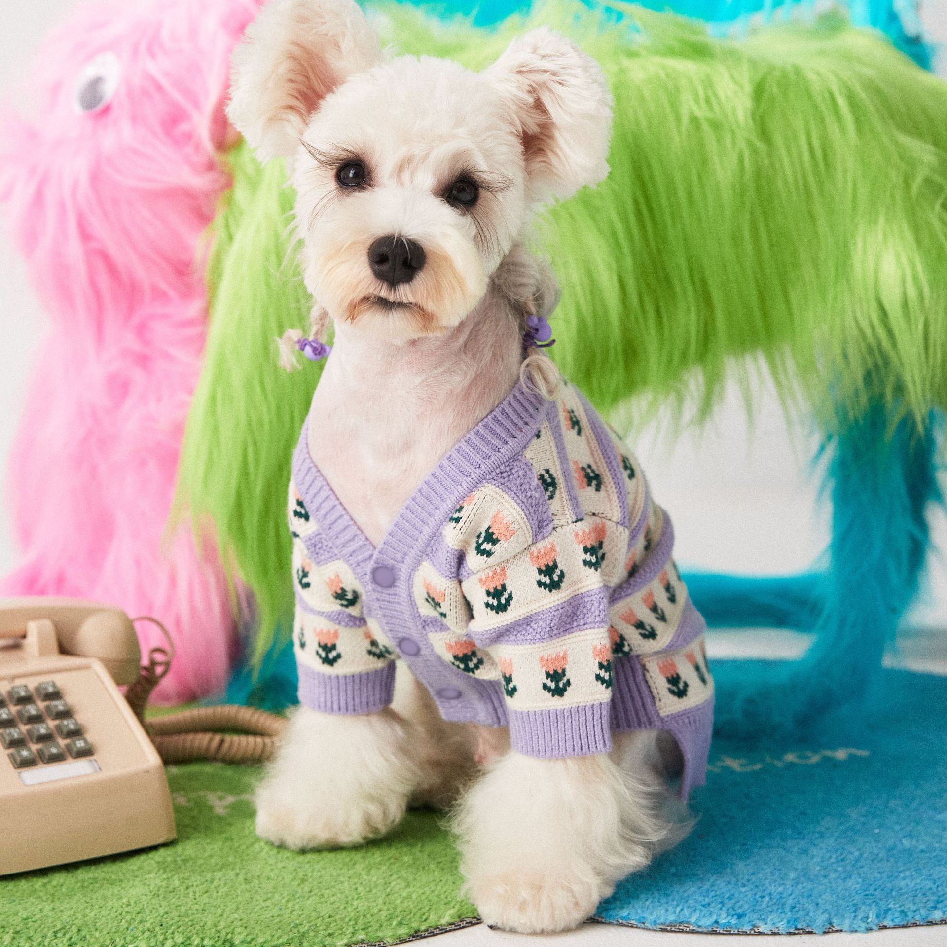 Purple Flower Pet Sweater Cardigan For Style And Warmth