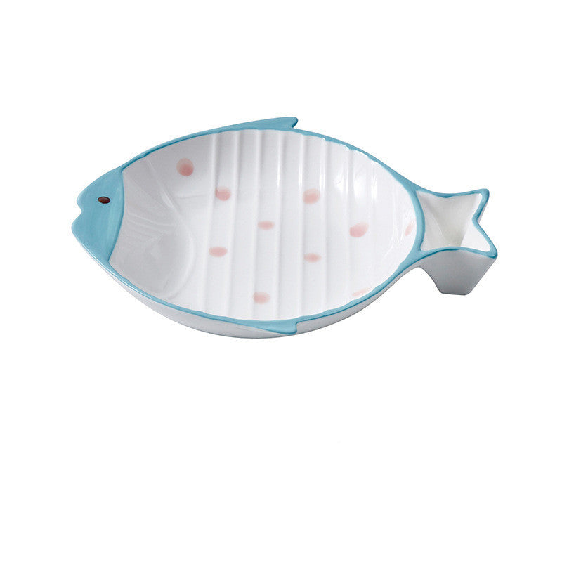 Pet Fish-Shaped Ceramic Feeding Bowl Plate