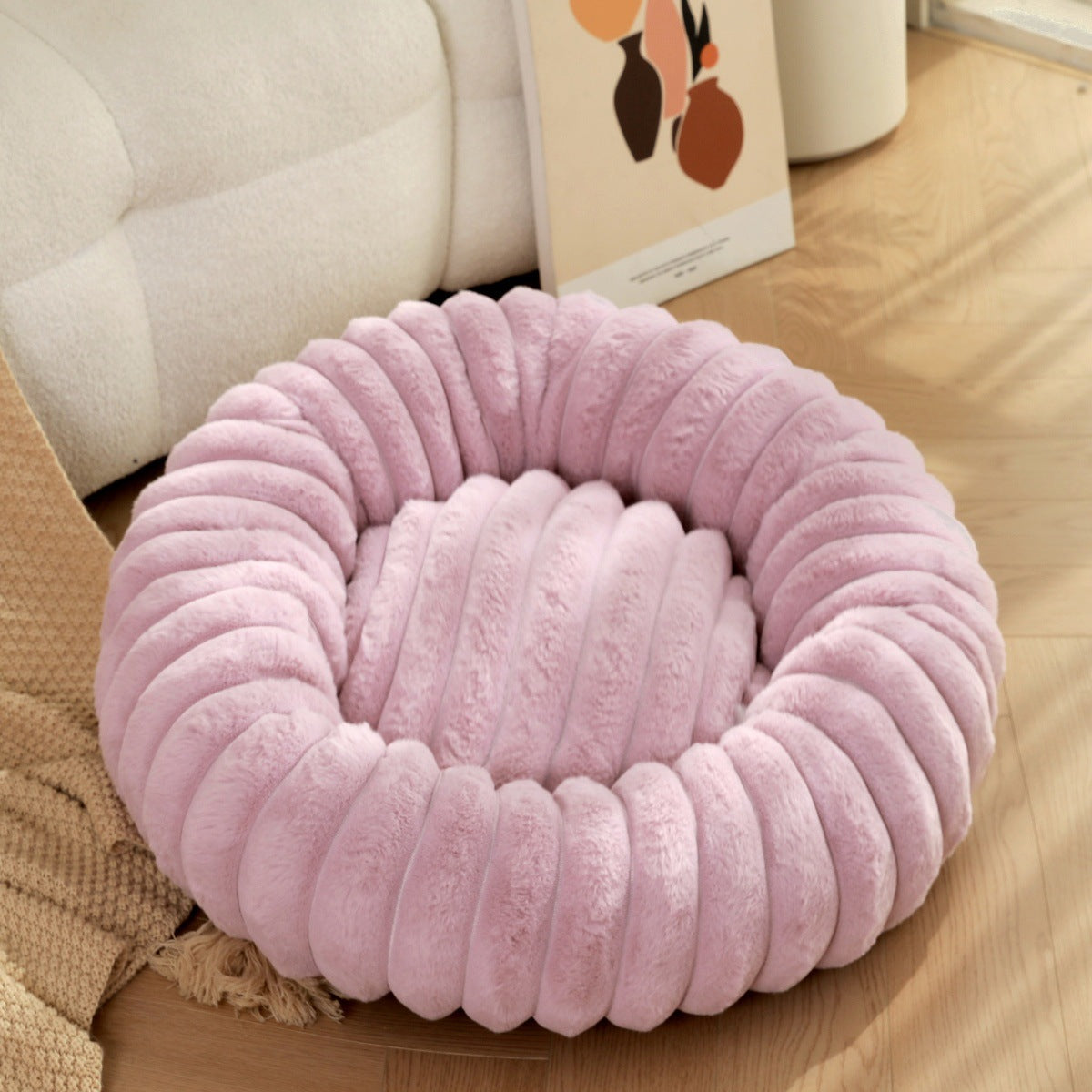 High-Weight Plush Round Pet Bed Warm Winter Nest