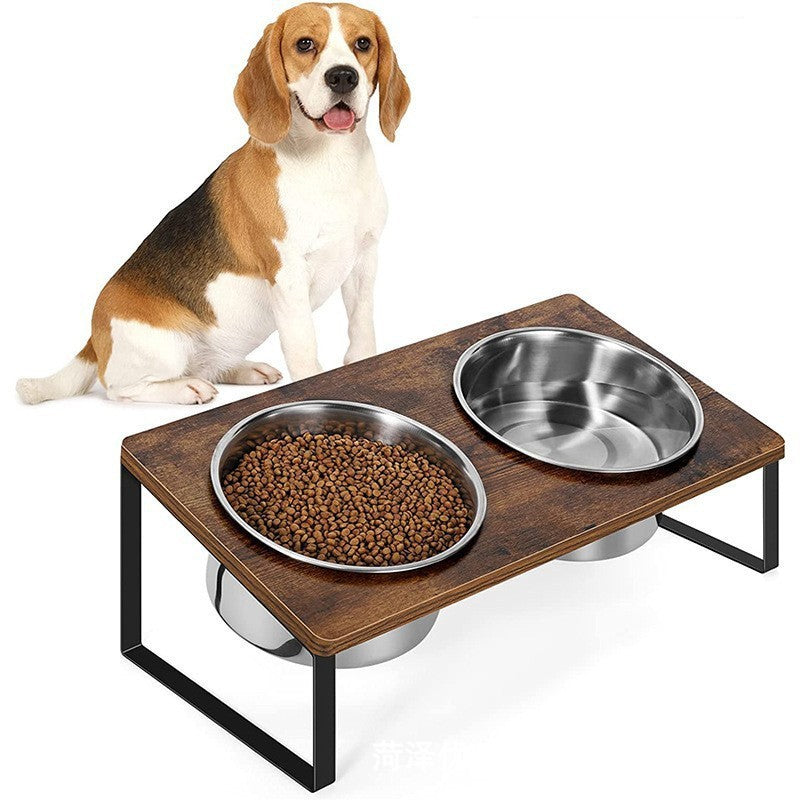 Pet Feeding Rack Combined Iron And Wood With Bowl Holder
