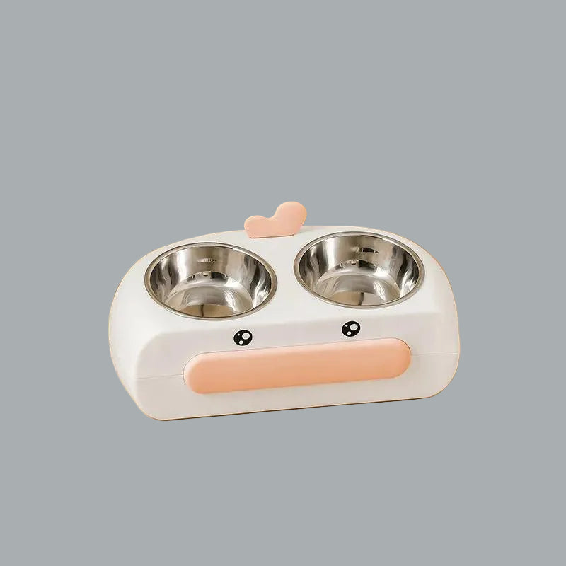 Duck-Shaped Double Pet Feeding Bowl Plastic Food Water Tray