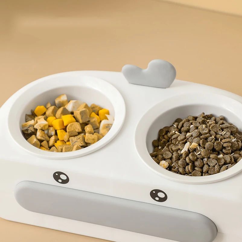 Duck-Shaped Double Pet Feeding Bowl Plastic Food Water Tray