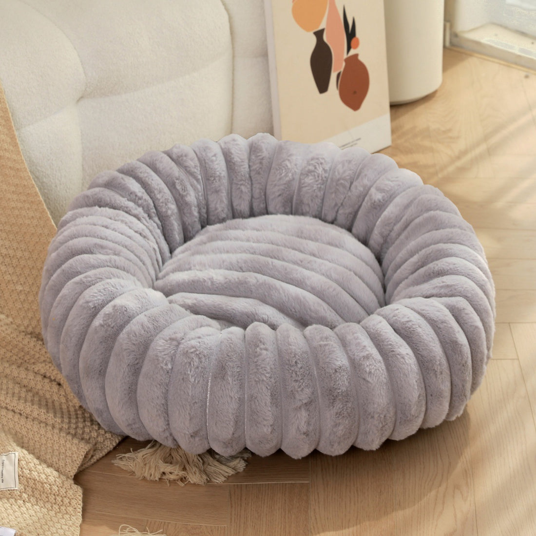 High-Weight Plush Round Pet Bed Warm Winter Nest