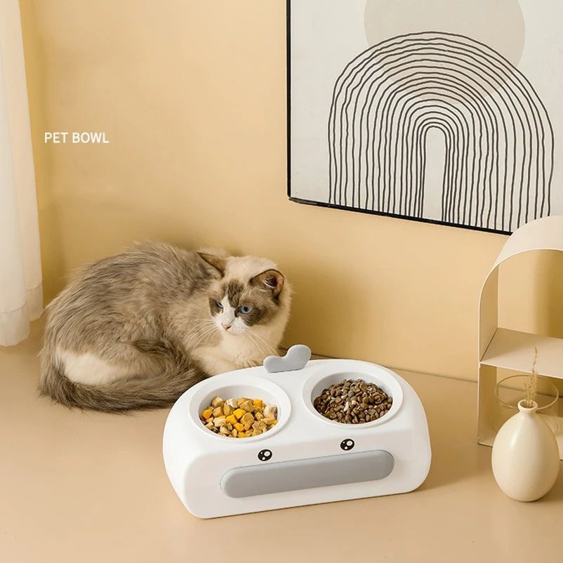 Duck-Shaped Double Pet Feeding Bowl Plastic Food Water Tray