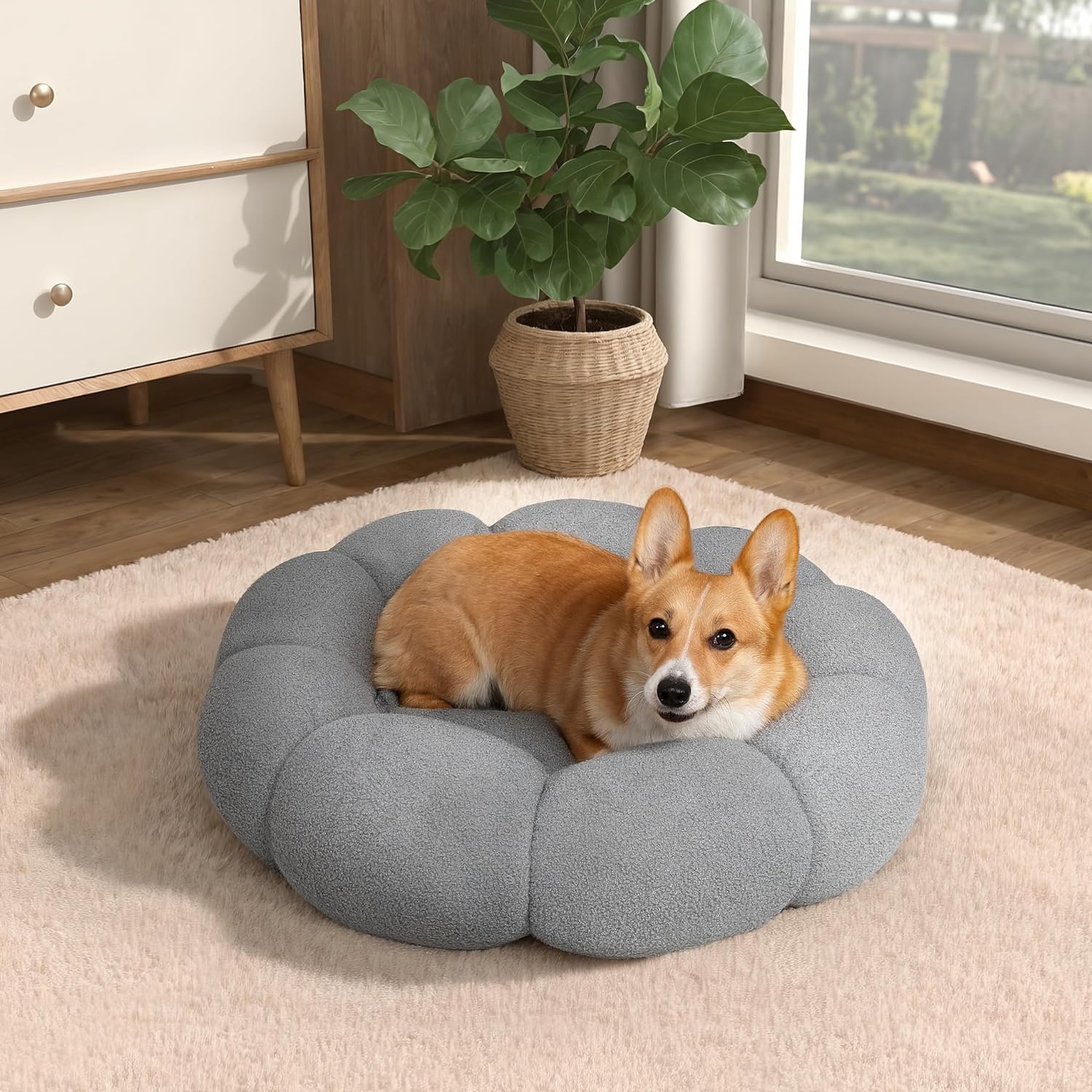 Fluffy Calming Round Donut Pet Bed Non-Slip Washable
