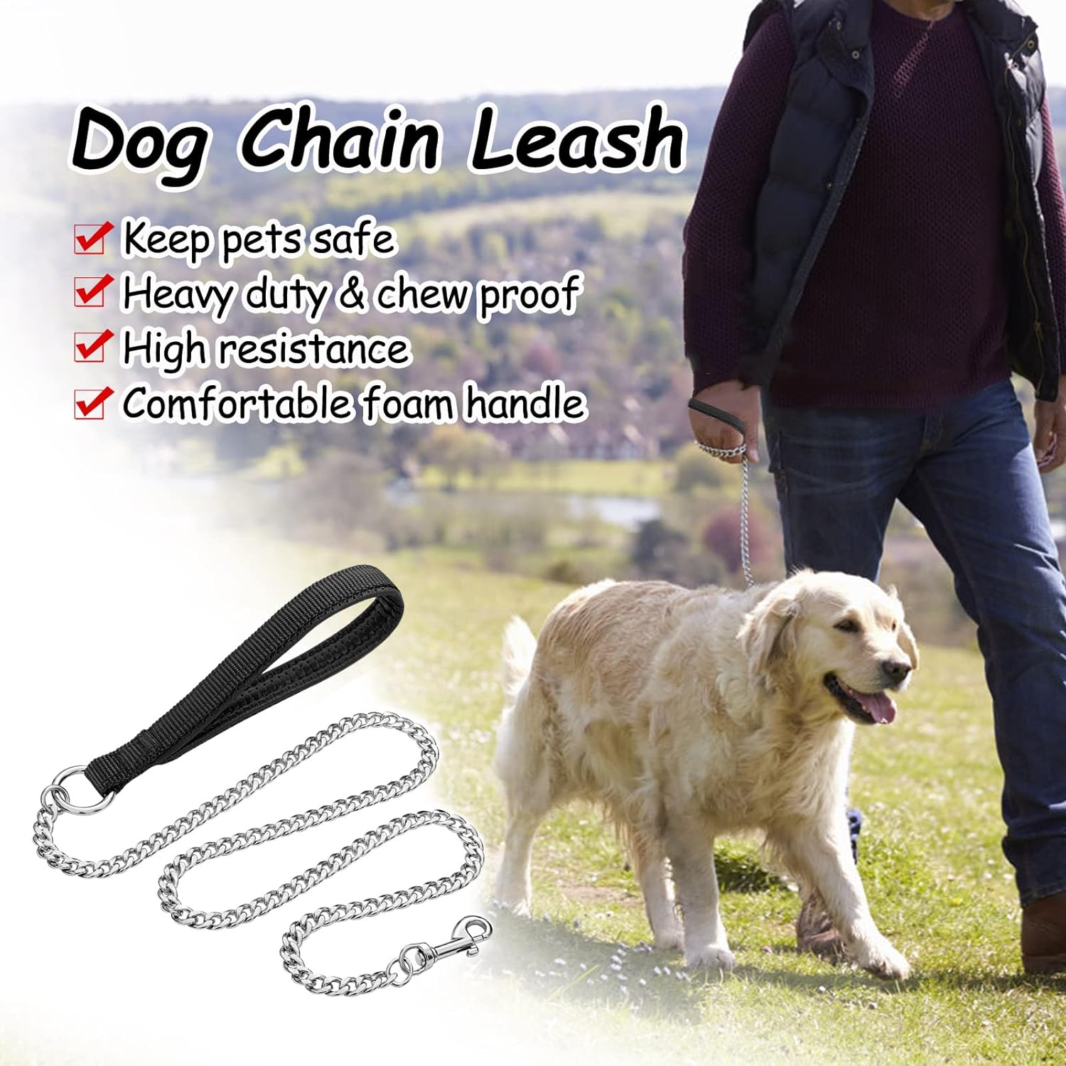 Heavy Duty Chew Proof Metal Leash For Pets