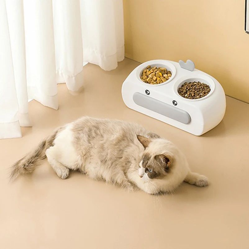 Duck-Shaped Double Pet Feeding Bowl Plastic Food Water Tray