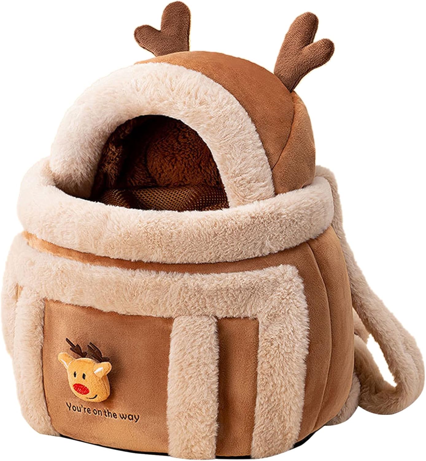 Pet Travel Carrier Backpack Winter Plush Bag With Hand Warmers