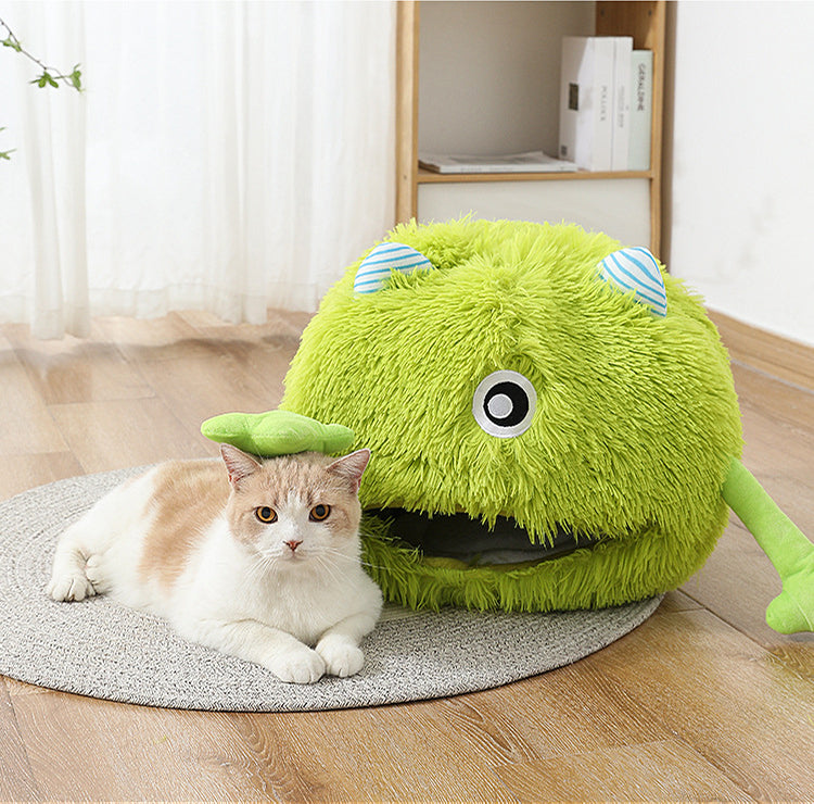 Machine Washable Fluffy Round Pet Bed Non-Slip Calming Cushion