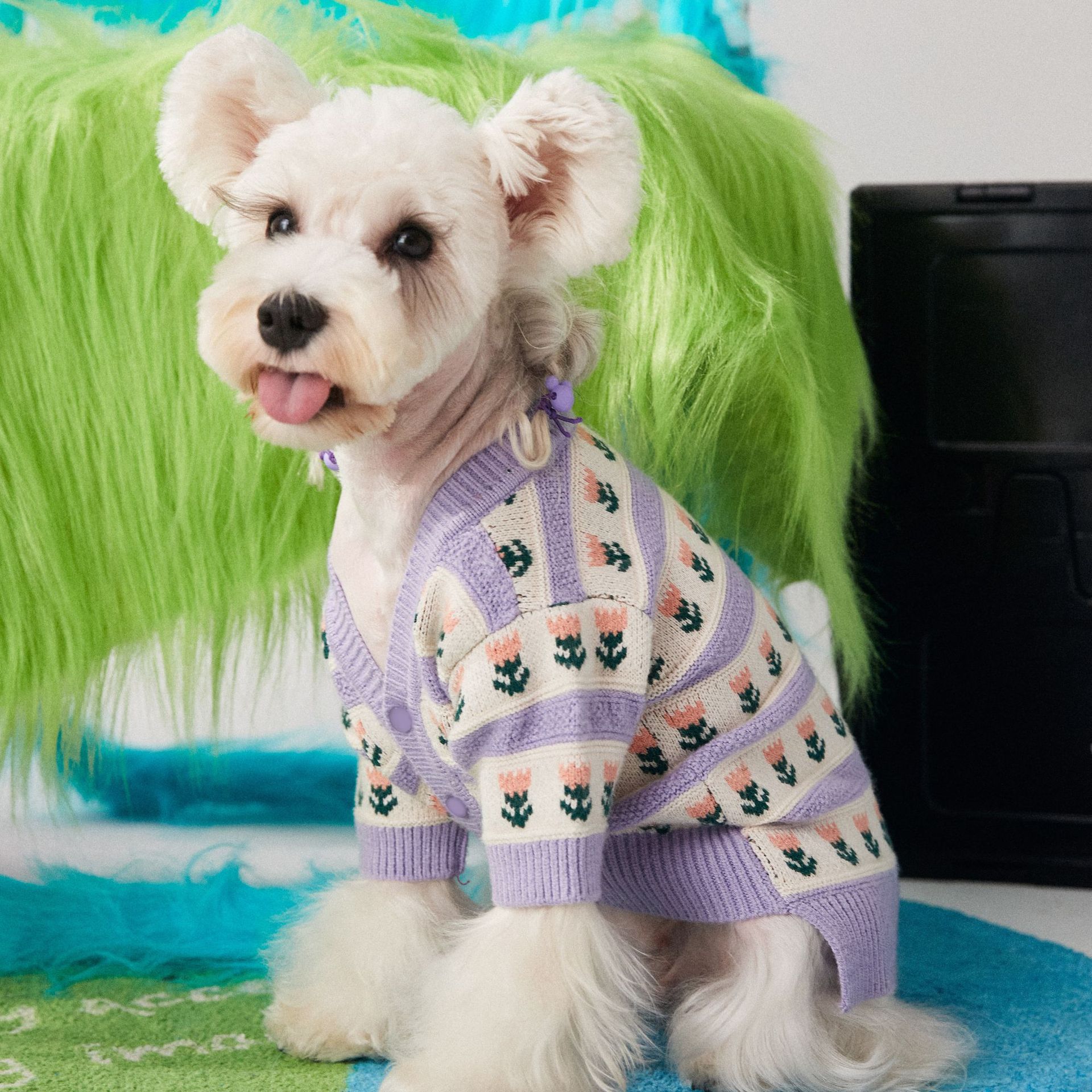 Purple Flower Pet Sweater Cardigan For Style And Warmth