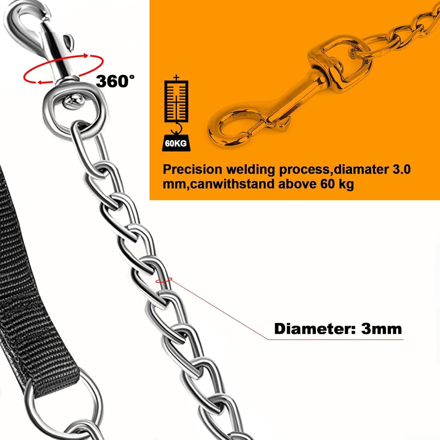 Heavy Duty Chew Proof Metal Leash For Pets