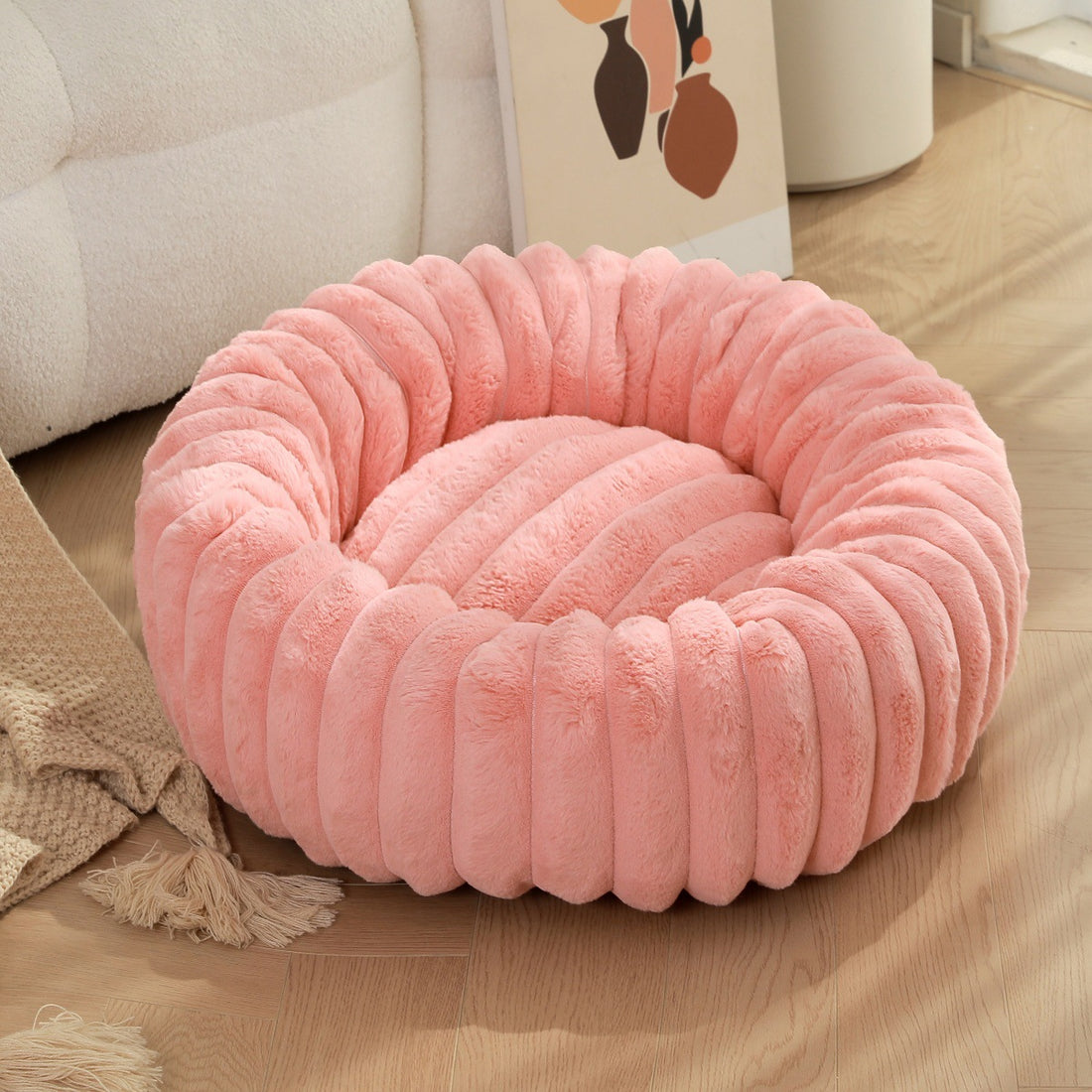 High-Weight Plush Round Pet Bed Warm Winter Nest