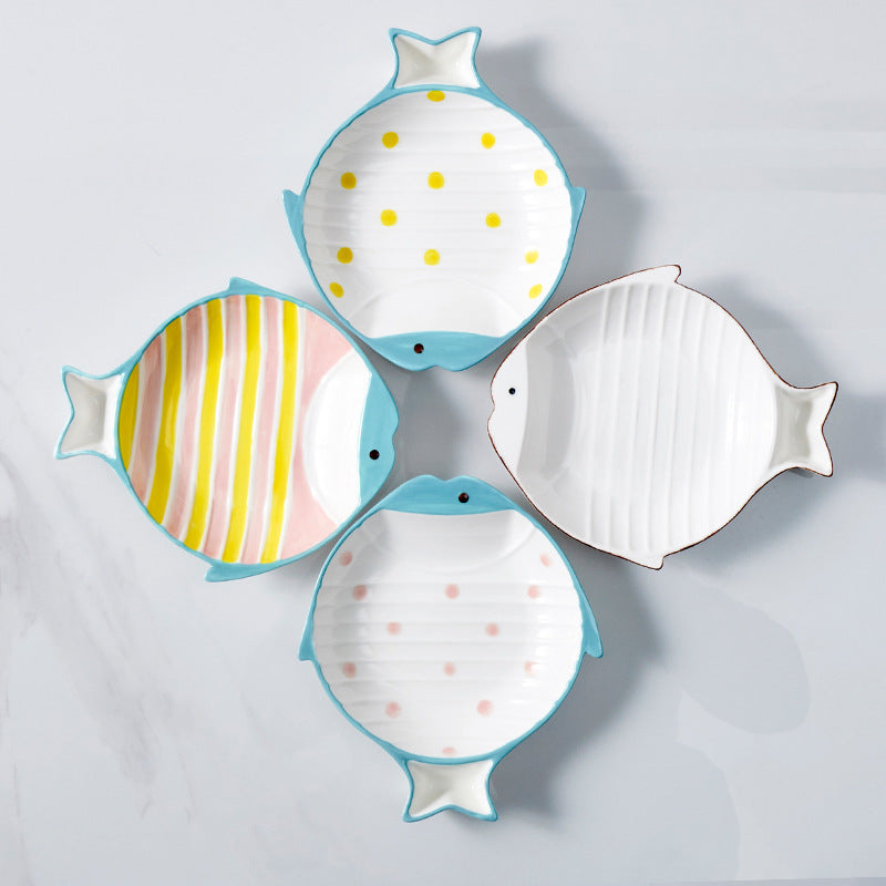 Pet Fish-Shaped Ceramic Feeding Bowl Plate