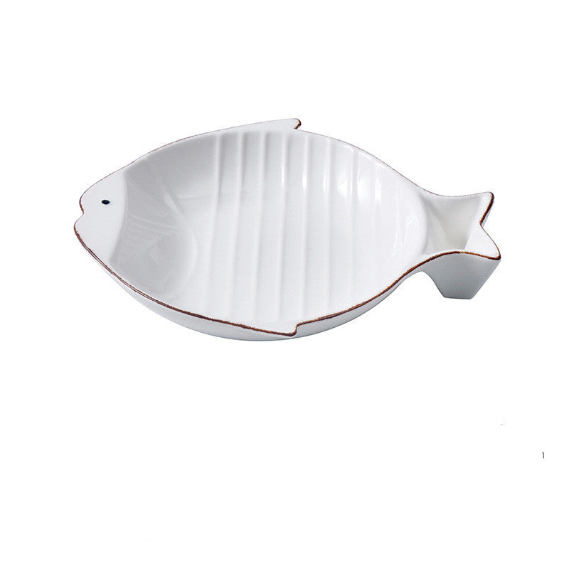 Pet Fish-Shaped Ceramic Feeding Bowl Plate