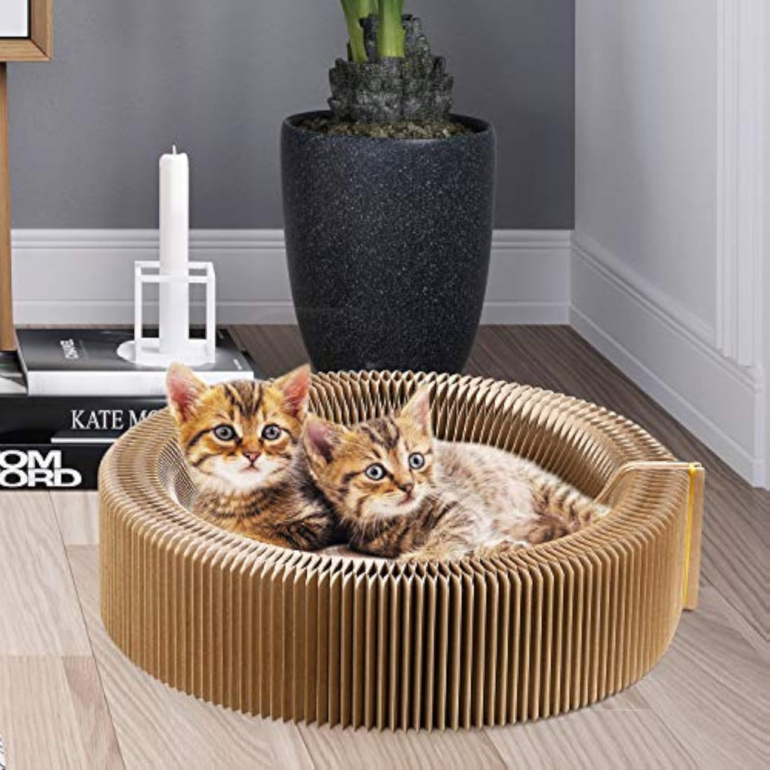 Collapsible Round Pet Scratcher Bed Cardboard Lounge Nest