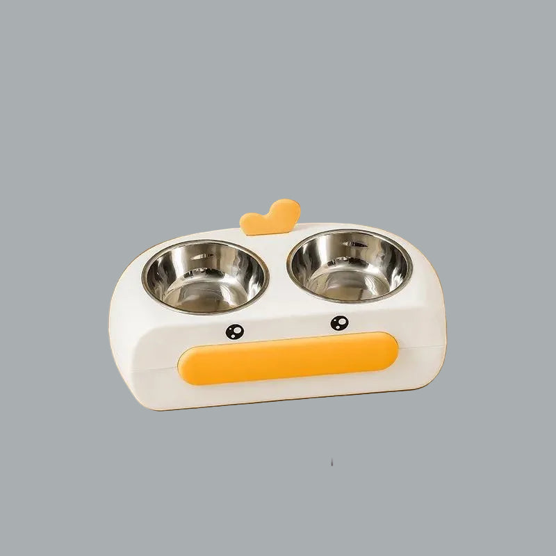 Duck-Shaped Double Pet Feeding Bowl Plastic Food Water Tray