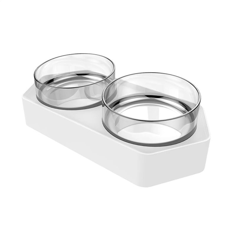 Ceramic Double Bowl Pet Feeding Dish Neck Protection Holder