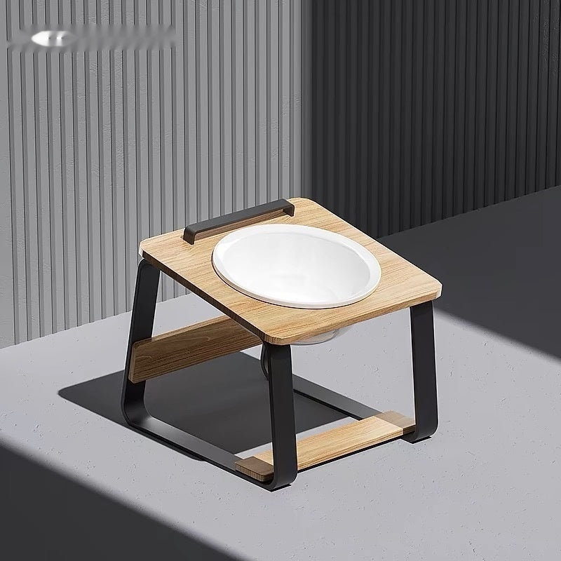 Ceramic Double Bowl Pet Feeding Dish Neck Protection Holder