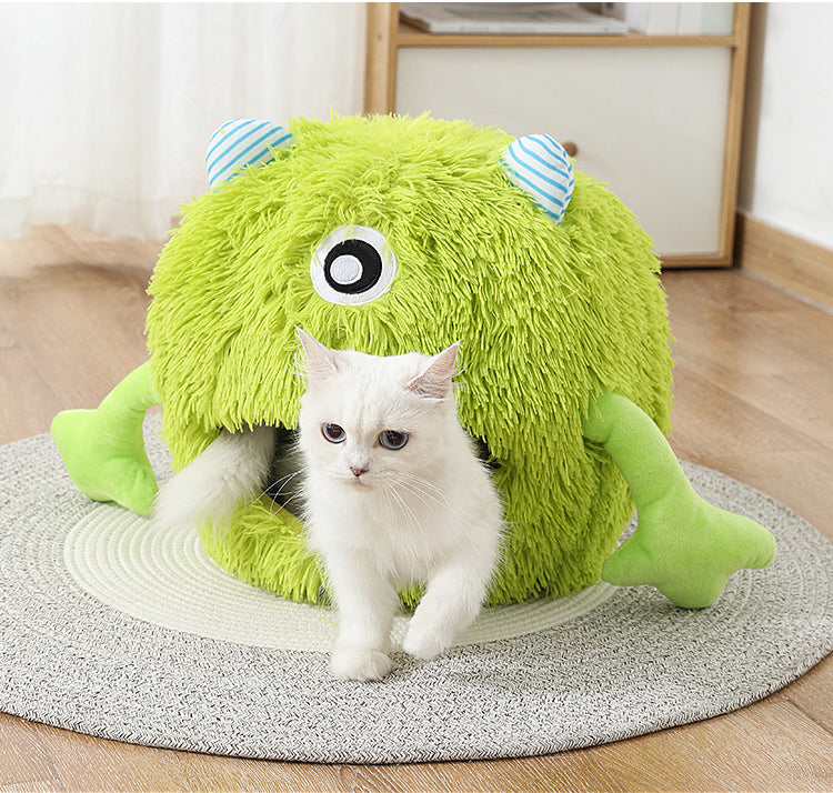 Machine Washable Fluffy Round Pet Bed Non-Slip Calming Cushion