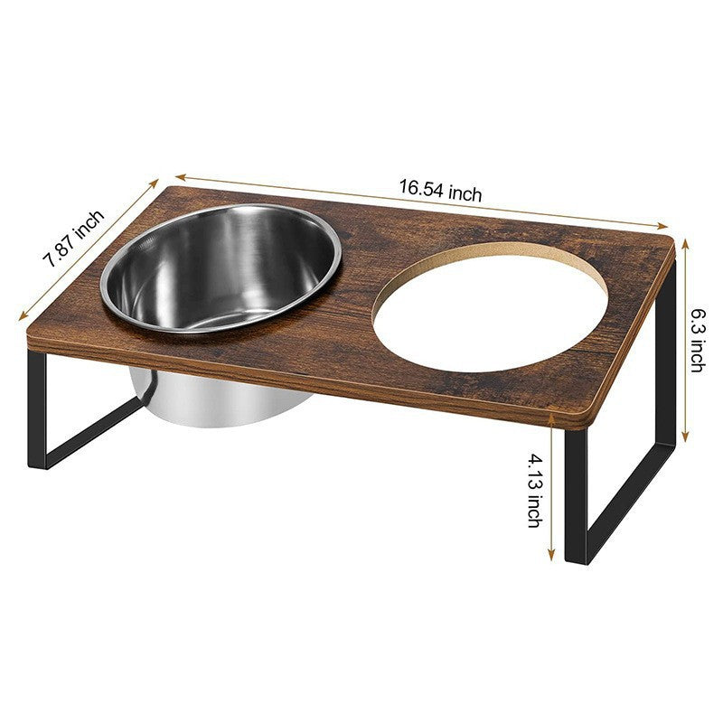 Pet Feeding Rack Combined Iron And Wood With Bowl Holder