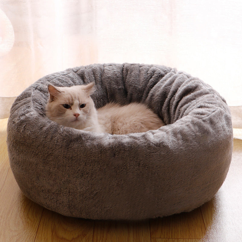 Long Plush Donut Pet Bed Fluffy Round Winter Cushion