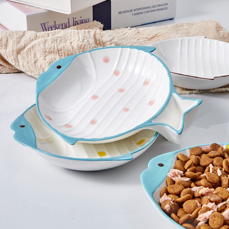 Pet Fish-Shaped Ceramic Feeding Bowl Plate