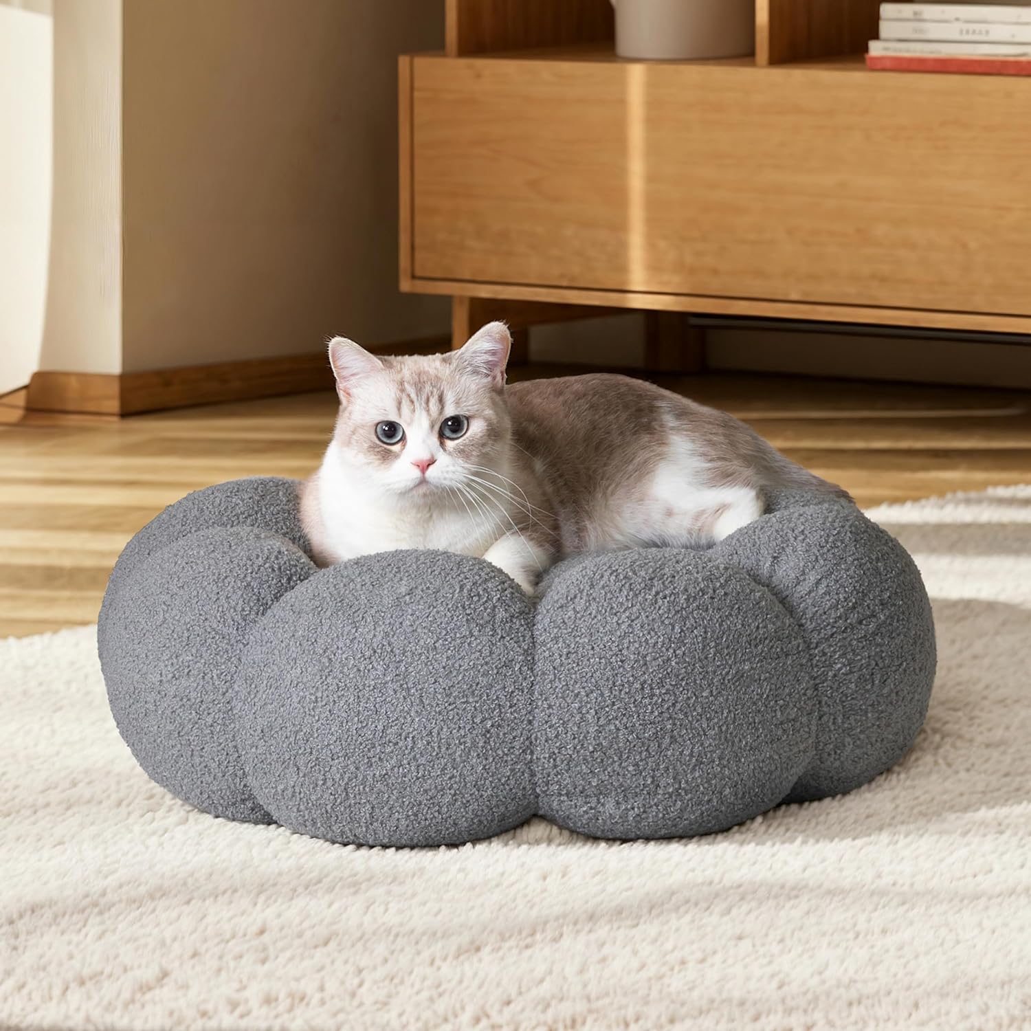 Fluffy Calming Round Donut Pet Bed Non-Slip Washable